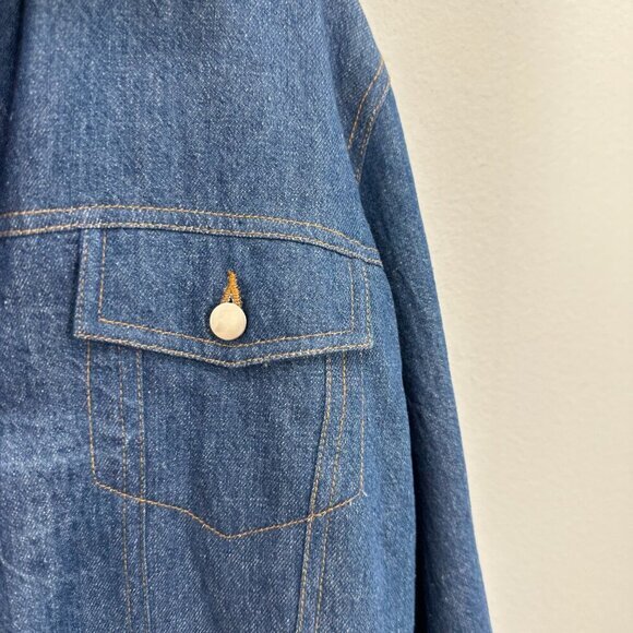 Vintage Linen Blend Sherpa Collar Denim Jacket Ranching Western Retro 70s Size L - Picture 3 of 8